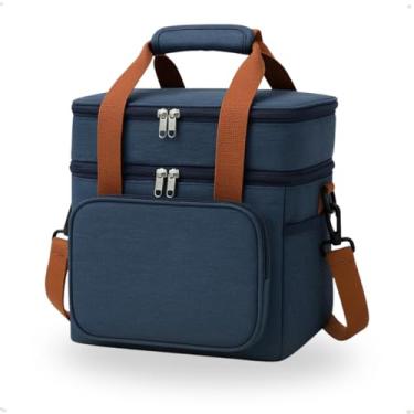 Imagem de Bolsa Térmica Grande e Espaçosa Com Dois Compartimentos Isolados | Lancheira Térmica Para Marmita, Escola, Faculdade, Trabalho e Passeios | Bolsa Para Marmita Durável e Resistente PREMIUM (Azul)