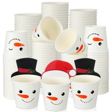 Imagem de Tioncy 100 peças de copos de petisco de Natal a granel 283 g copo descartável de papel Papai Noel boneco de neve com design de chapéu tigelas de sorvete para decorações de festa de aniversário