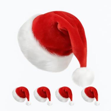 Imagem de Genérico Conjunto de 5 Gorros de Papai Noel, Veludo Vermelho e Branco, Touca Natalina Tradicional, Fantasia para Festas de Natal