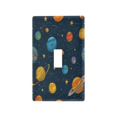 Imagem de Blueangle Capa para placa de parede para interruptor de luz - desenho animado sistema solar planetas capa decorativa para tomada placa de parede, tamanho 1 gangue 4,53 x 2,76 polegadas (247)