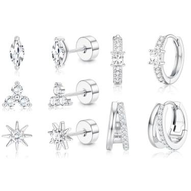 Imagem de ZELORES 5 pares de brincos de argola de cartilagem dourada hipoalergênicos de aço inoxidável com costas planas para mulheres, conjuntos de brincos pequenos e modernos para vários piercings, Small, Aço