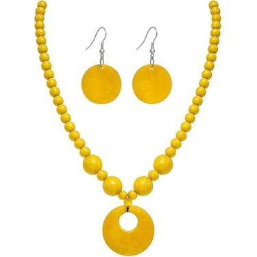 Imagem de liiusgelad Colar com contas redondas de madeira natural vermelha, bijuteria boêmia grossa para mulheres, colar de declaração étnica com contas redondas grandes multicoloridas para presentes de