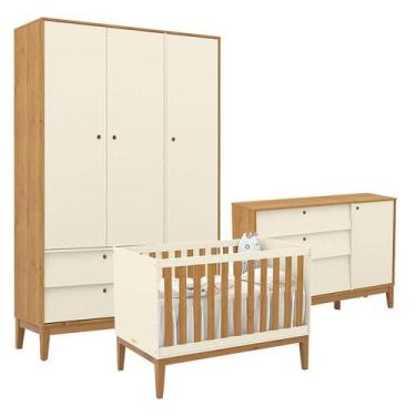 Imagem de Quarto de Bebe Unique 3 Portas com Cômoda Sapateira Off White Freijó E