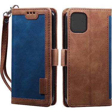 Imagem de MURVE Capa para iPhone 14/14 Plus/14 Pro/14 Pro Max, capa tipo carteira, capas de telemóvel magnéticas de couro durável, com alça de pulso com bolsa de cartão, proteção à prova de choque (cor: azul,