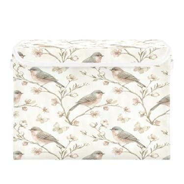 Imagem de Burbuja Caixa de armazenamento de pássaros retrô com tampa e alças, grande caixa de armazenamento dobrável para prateleiras armário quarto escritório organizador