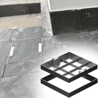 Imagem de Tampa e base de fossa séptica personalizáveis, capa de bueiro invisível resistente com alças retráteis, capa de inspeção de metal para estacionamentos/docas (105 x 75 x 5 cm/41,3 x 29,5 x 2 pol.)