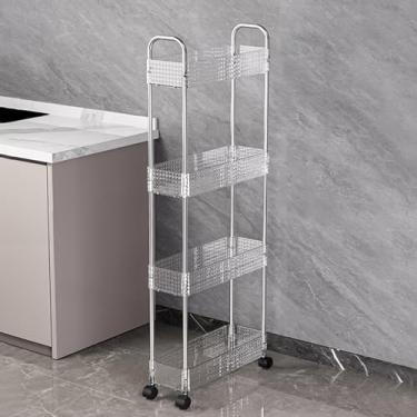 Imagem de Carrinho de armazenamento de acrílico multifuncional - Carrinho de rodinhas de 4 camadas para cozinha e banheiro, rack organizador móvel com rodas e alça, carrinho utilitário versátil