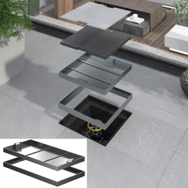 Imagem de Capa de esgoto quadrada invisível com 2 alças, tampa e moldura de bueiro de aço inoxidável prata, tampa de tanque séptico 30 cm - 160 cm de comprimento, tampa de poço (LXW-70 x 35 cm (27,6 x 13,8 pol