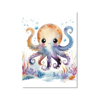 Imagem de Impressão de berçário de animais oceânicos desenho animado tartaruga marinha baleia pôster aquarela animais marinhos pintura em tela decoração de parede quarto infantil (SKU5,20,3x30,5 cm = (20 x 30