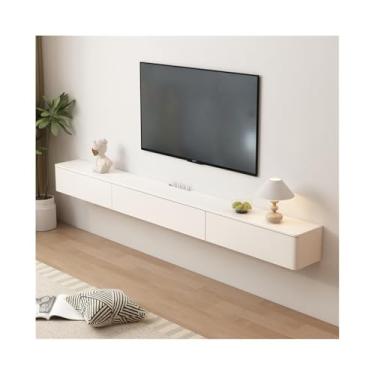 Imagem de CFGH6FDF Suporte de TV flutuante armário de TV flutuante de tamanho pequeno móveis de sala de estar branco estilo creme armário de TV unidade de parede mídia (200 x 24 x 20 cm)