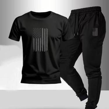 Imagem de Kit Conjunto Estados Unidos Bandeira Camisa Calça Moletom Camiseta Cas
