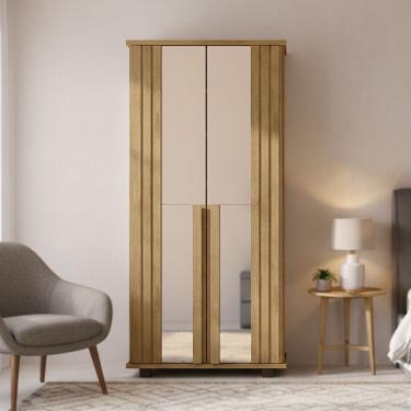 Imagem de Armário Sapateira New Requinte Com Espelho Ripado Prateleiras Calçados Para Hall Quarto - Cinamomo