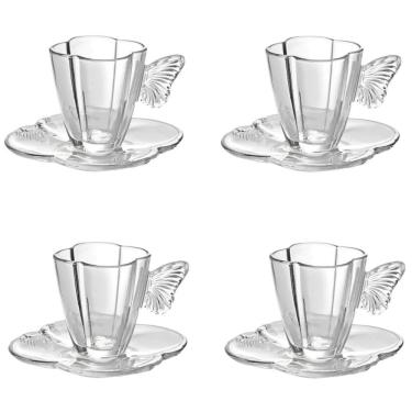 Imagem de Conjunto 04 Xícaras De Cafezinho De Vidro 80ml Com Pires Butterfly Wolff