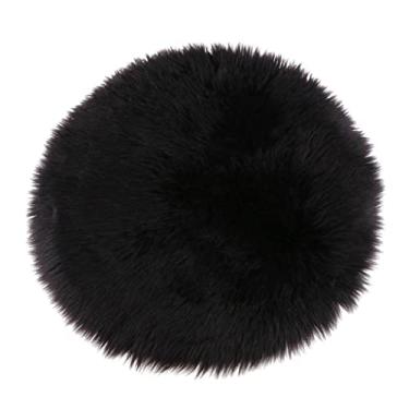 Imagem de Almofada de assento de pele sintética de pelúcia redonda flamer, tapete de chão de pele de carneiro artificial, vários tamanhos e cores - preto, 35 cm