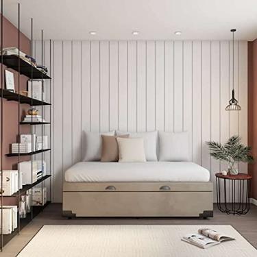 Imagem de Base para Cama Box Solteiro Richard com Baú Suede (45x88x188) Bege