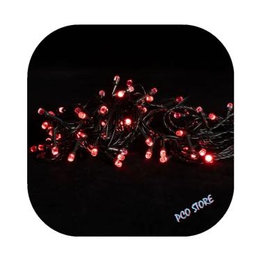 Imagem de Cordão Pisca 100 Led Fixo Vermelho Fio Verde 10m C/emenda Decor Natal 220v