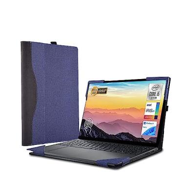 Imagem de WODBAO Capa para laptop 2023 para Dell Inspiron 15 3000/3530/3520/3510/3510/3515/3511 e Vostro de 15 polegadas capa de couro PU com proteção contra quedas de computador (azul escuro)