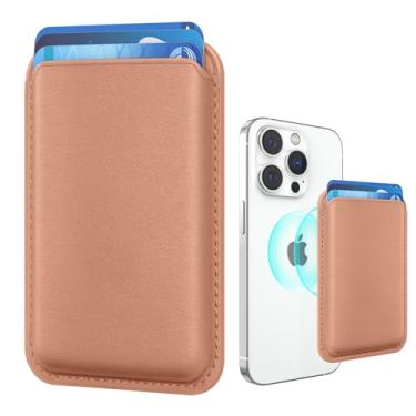 Imagem de Amzone Suporte magnético para cartão de celular Magsafe mais forte para iPhone 15 Series, carteira de telefone de couro RFID Stick na série de dispositivos iPhone 14/13/12 Pro/Promax e Magsafe, ouro rosa