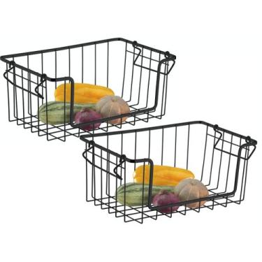 Imagem de Fruteira Dupla Cesto Organizador Empilhável Aramado Schmitt, Preto Fos