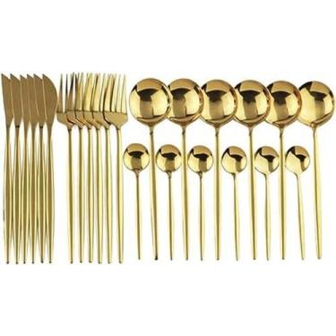 Imagem de Baihuaxin Conjunto Talheres Dourados, 24 Peças, 6 Pessoas, - R 128,00