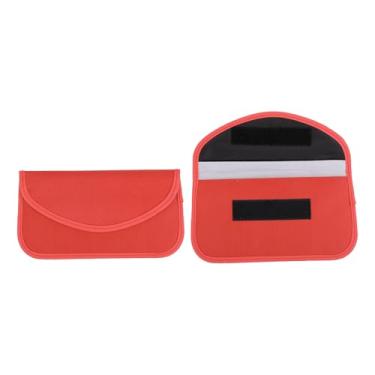 Imagem de VekAuto 2 peças, bolsa Faraday, bolsas de bloqueio de sinal RFID universais para acionador de partida de carro sem chave de carro, protetor de chaveiro Oxford pano vermelho