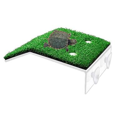 Imagem de XMHF Plataforma de basking de tartaruga, rampa de tartaruga, escada, terraço de descanso, tanque de peixes, aquário, doca de tartaruga, decoração flutuante para réptil sapo terrapin médio