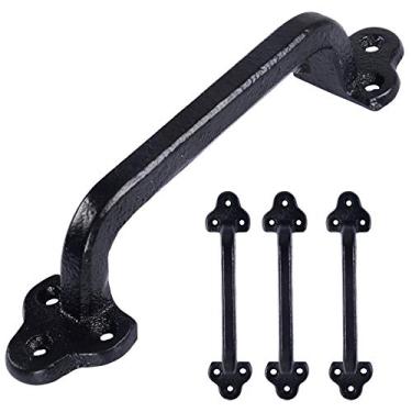 Imagem de Maçaneta de porta de celeiro, Dseap 22,86 cm para portão de ferro fundido rústico, preto, pacote com 4