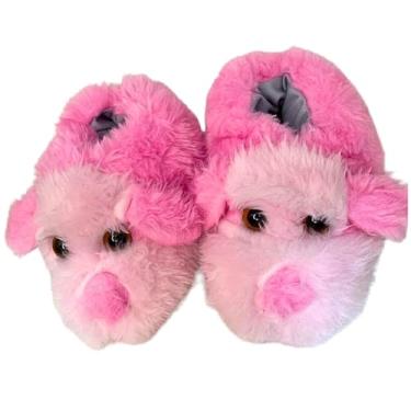 Imagem de Pantufa Cachorro personagem pelúcia peludo quentinha macia 3d (Rosa, BR, Adulto, Faixa Numérico, 41, 43)