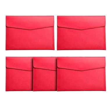 Imagem de Pastas de Arquivo Bolsa de documentos de couro A4 Bolsa de arquivo comercial de papel espessado Organizador de notas de contrato Pasta de grande capacidade (pacote com 5) Organizador de Arquivos(Red)