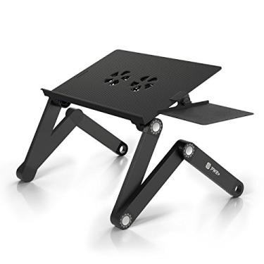 Imagem de Suporte ajustável para mesa de laptop: Portátil com Mouse Pad Suporte totalmente ergonômico Ultrabook MacBook Gaming Notebook Leve Alumínio Preto Bandeja para cama Tabuleiro ventiladores até 17 polegadas