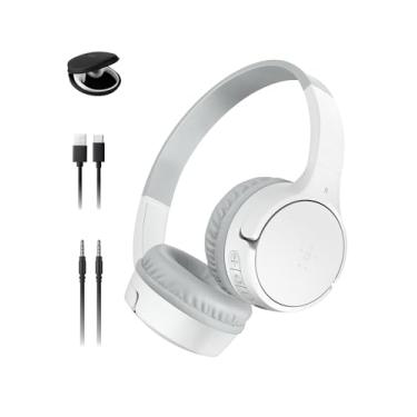 Imagem de Belkin SoundForm Mini fones de ouvido infantis sem fio com microfone embutido, 30 horas de tempo de reprodução, adesivos divertidos e capa - Fones de ouvido Over-Ear para aprendizado online, escola,