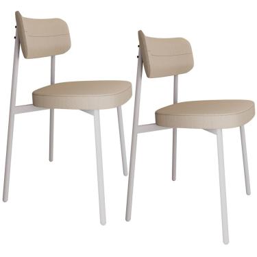 Imagem de Kit 02 Cadeiras Estofada Para Sala De Jantar Astrid Branco C01 Linho Areia - Lyam Decor
