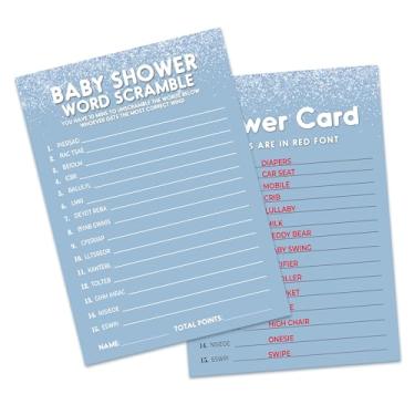 Imagem de zriauber Baby Shower Games, Blue Gender Neutral Cards - Set of 25 Word Scramble Games with 1 Answer Card - Gender Reveal & Baby Announcement Party Supplies-A08