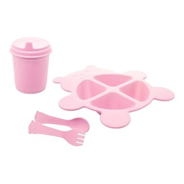 Imagem de Jogo Prato Infantil Divisórias Com Copo E Talheres Urso Baby Rosa Fibra De Bambu Pp Lyor
