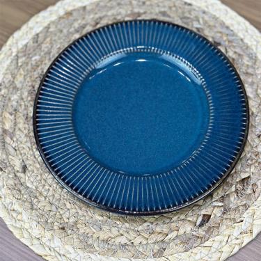 Imagem de Prato De Sobremesa Ceramica Azul Linear Rústico 20cm Lyor