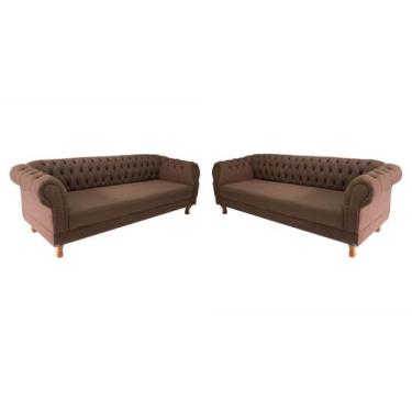 Imagem de 2 Sofás Chesterfield Capitone  Duque Suede Marrom 1,80cm - novo encant