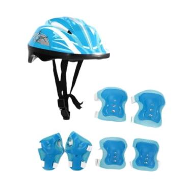 Imagem de oshhni Conjunto de capacete de bicicleta infantil protetor de alta confiabilidade capacete de patinação equilíbrio equipamento de bicicleta para esportes de, Azul Claro