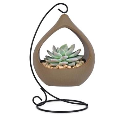 Imagem de Vaso suspenso para plantas aéreas – Vaso de cerâmica bege para suculentas, kit de jardim de fadas – Cesta interna Boho para varanda, mesa, banheiro, decoração de quarto