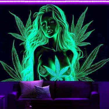 Imagem de Bcsewcg Arte de luz negra, decoração de parede verde com brilho UV com temas sexy de garota gostosa para decoração de parede de quarto de adultos