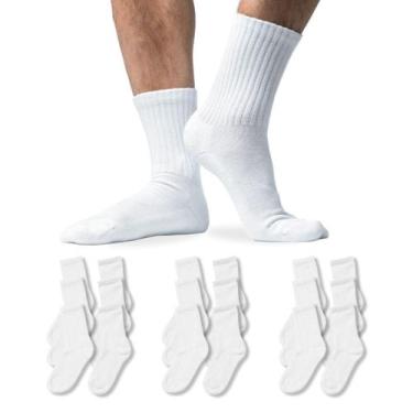 Imagem de Kit 9 Pares Meia Cano Alto De Treino Fitness - Genérico, Branco, 38-46