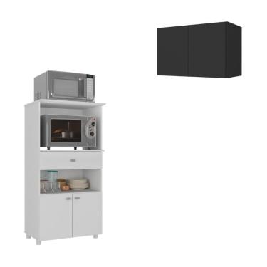 Imagem de Kit Armário De Cozinha 2 Portas Com Balcão Multiuso Multimóveis Mp2238 Branco-preto Branco-preto