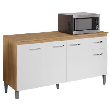 Imagem de Balcão De Cozinha 150cm Gabriela 4 Portas 1 Gaveta Com Tampo Amêndoa/Branco