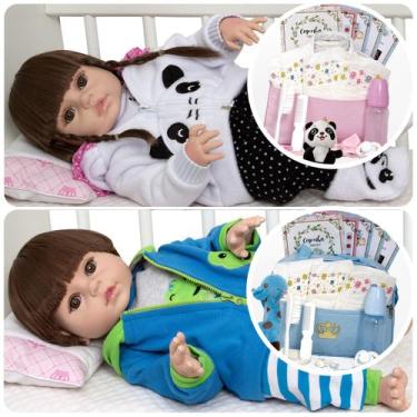 Imagem de Bebe Reborn Gêmeos de Silicone Pandinha Girafinha Baby Fofos - Cegonha