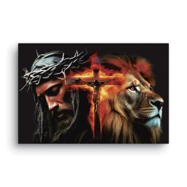 Imagem de Quadro Decorativo Canvas Jesus Cristo E Leão De Judá 60X40Cm - Plimsho