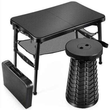 Imagem de Conjunto de mesa e banquinho dobrável KPR retrátil para acampar
