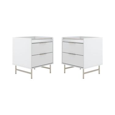 Imagem de Kit 2 Mesas de Cabeceira 2 Gavetas Yves Branco com Champanhe
