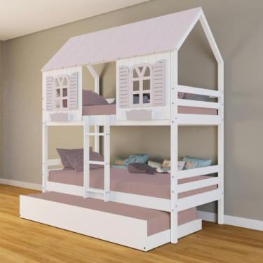 Imagem de Treliche Casinha Bela - Madeira Maciça Branco/Rosa  Housin