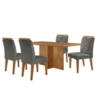 Imagem de Mesa Olimpia 120 Mdf Com 4 Cadeiras Melissa Linho Grafite Naturalle - 
