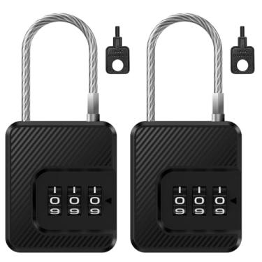 Imagem de Larimuer Trava de cabo de combinação de 3 dígitos - cadeado de segurança com cabo de aço flexível, mostradores de leitura fácil e indicador de inspeção para bagagem de viagem, malas, bolsas, armários