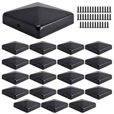 Imagem de Patioer Tampas de poste 4x4, tampas de decks de pirâmide de cerca de aço galvanizado para postes de madeira de decks ou corredores (reais de 8,9 cm x 8,9 cm), preto (pacote com 20)